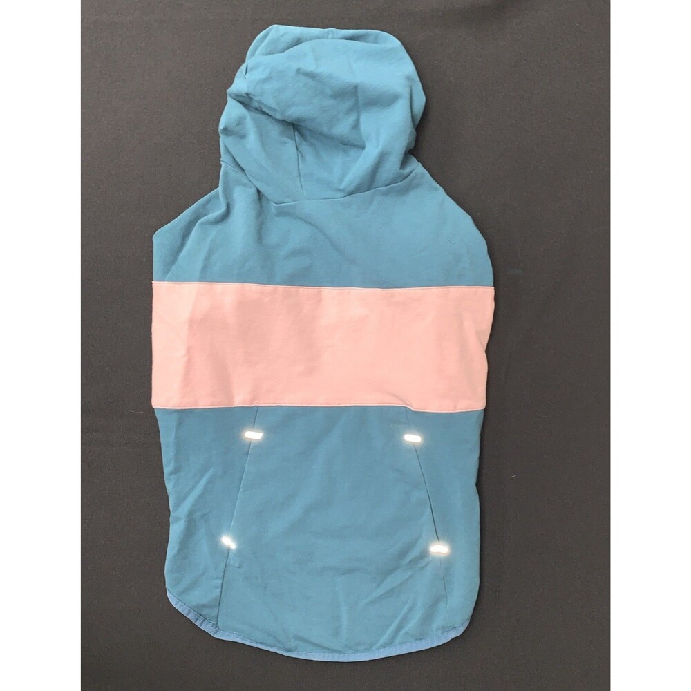 Top Paw Dog Pet Hoodie Tee Shirt Sz XL Teal Pink Stripe Reflector Pocket Costume